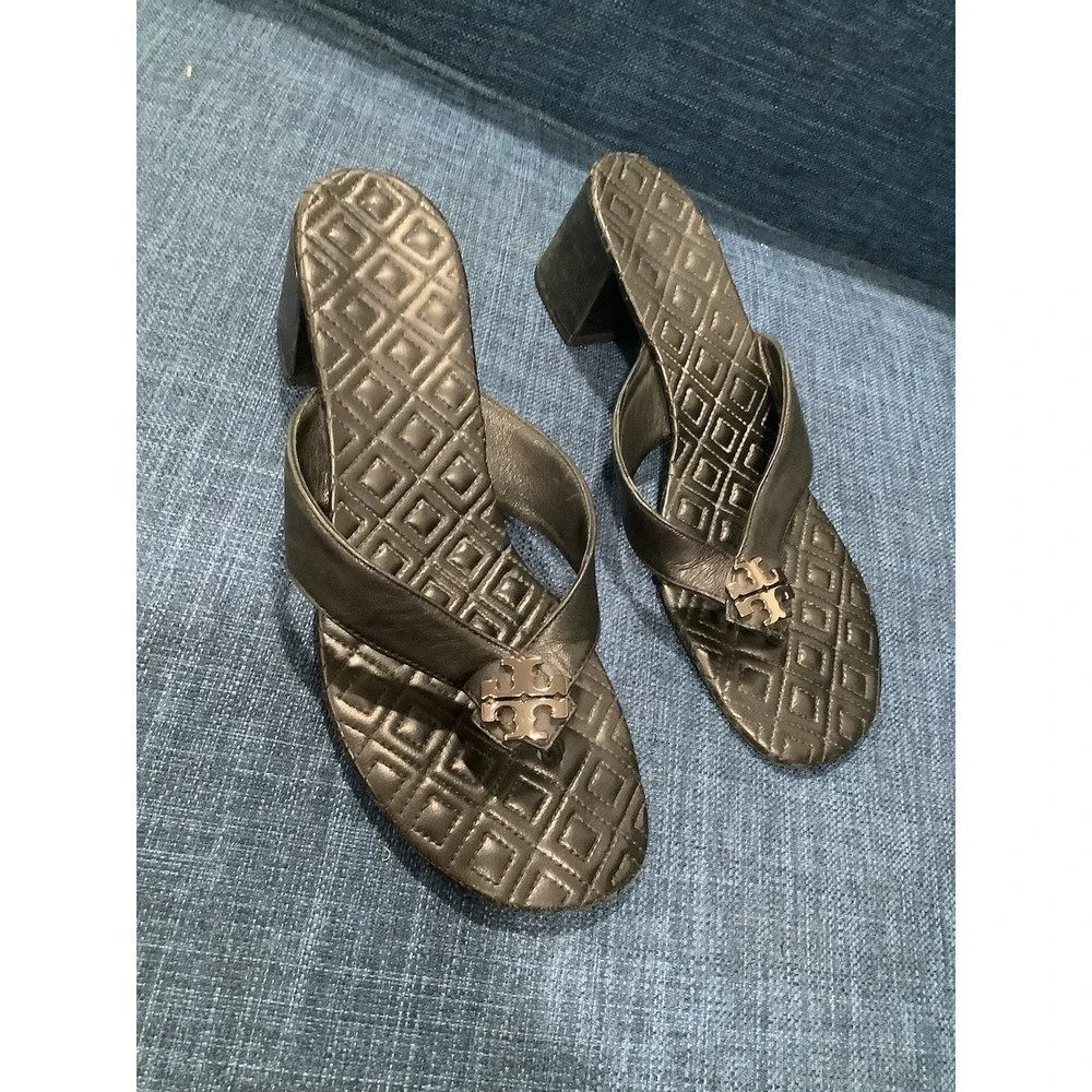 Tory Burch -  Thong Leather Sandals w Block Heel Size 9 M